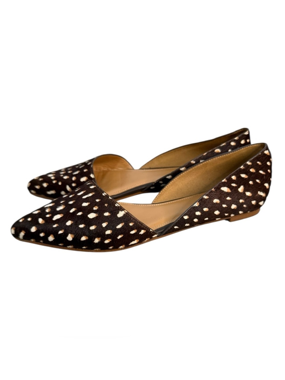 J.Crew Calf Hair D’Orsay Flats Brown Spotted Animal Print Pointed Toe Size 7.5 - Picture 5 of 11